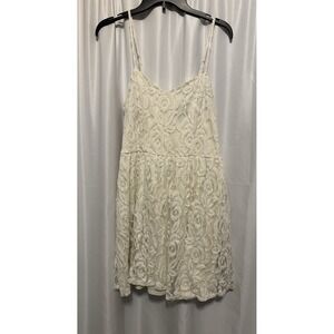 Vintage Fire Los Angeles Dress Size  L Cream Lined Lace Spaghetti Strap Floral